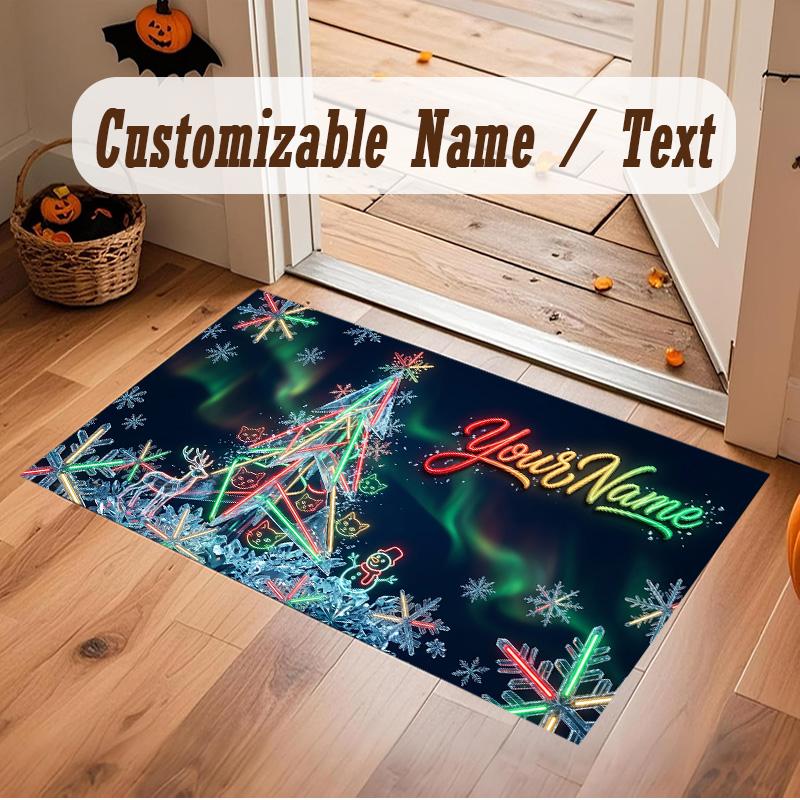Christmas Theme Soft Crystal Velvet Rug Custom Name & Text Print Non Slip Floor Rug for Bedroom Living Room