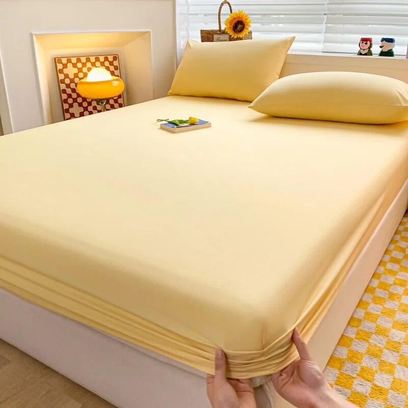 Washed Cotton Fitted Sheet Non Slip Durable Mattress Cover for Home Bedroom Solid Color Bed Cover 140/160/200cm Soft Bedspreads