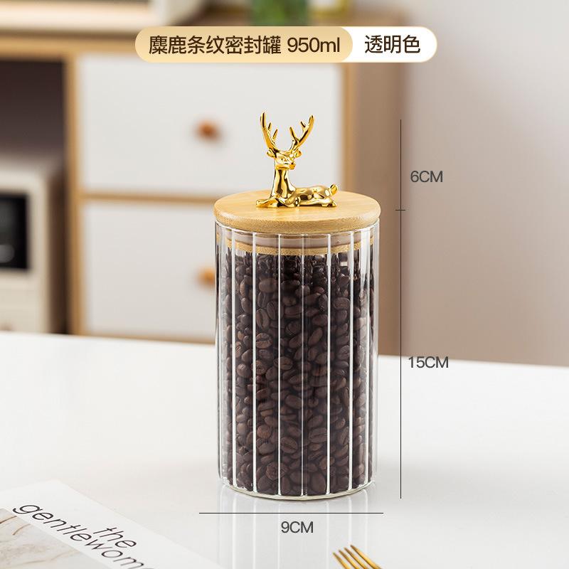 Банка из прозрачного стекла Nordic, банка для хранения зерна из боросиликатного стекла, банка для хранения сухофруктов с бамбуковой крышкой в виде головы оленя