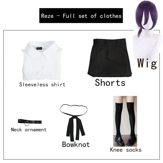 Аниме Человек-бензопила Резе Косплей Женщина-бензопила Косплей Костюм Бомба Наряды Рубашка Галстук Короткая Шея Парик Резе Одежда на Хэллоуин