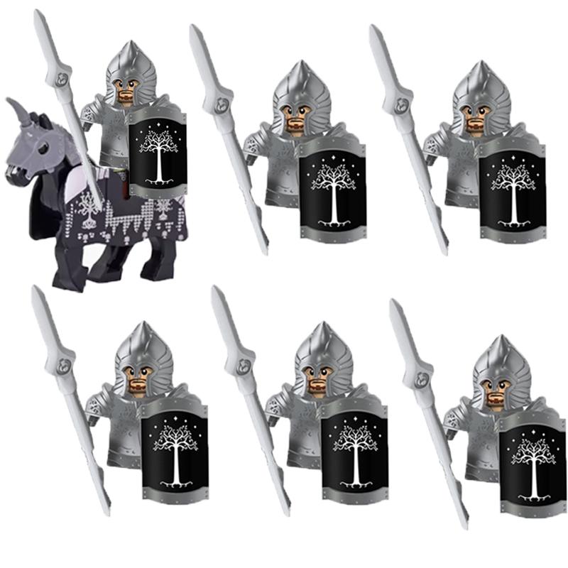 MOC Medieval Military Building Blocks Elven Warrior Orc Rohan Gondor Knight Character Set Animal Army Weapon Bow Crossbow Toy