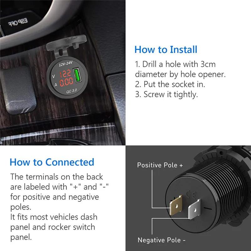 Автомобильная розетка USB с быстрой зарядкой 3.0, водонепроницаемая, 12В/24В, QC3.0 USB, розетка для зарядки аксессуаров телефона в автомобиле