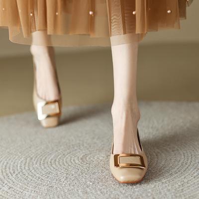 2025 осень новые туфли-лодочки с квадратным носком, неглубоким вырезом и плоской подошвой, с квадратной пряжкой, на одном ремешке, универсальная модная женская обувь