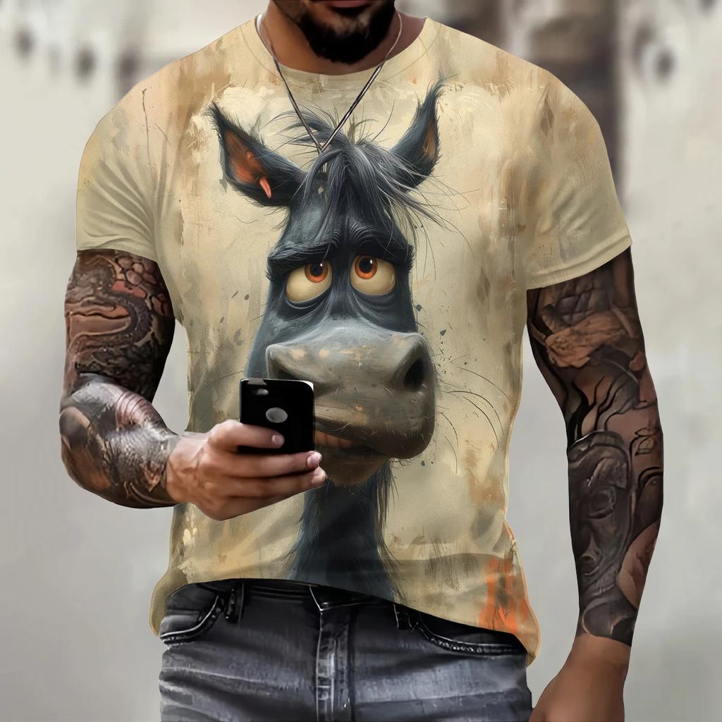 Funny 3D Donkey Print T Shirt For Men Street Trend Hip Hop Clothing Casual O-neck Short Sleeve T-Shirt Fashion Loose Summer Tops