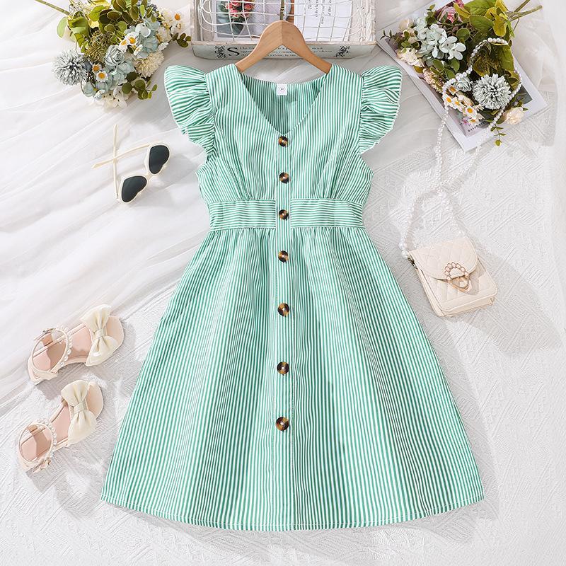 Модное платье для девочек 2025 Лето Детское полосатое платье принцессы