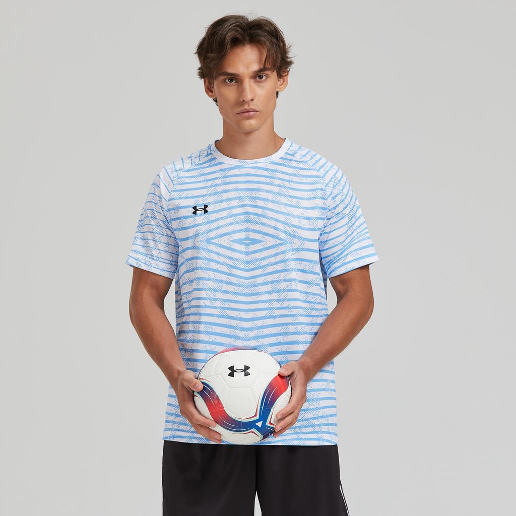 Under Armour Футболка унисекс с коротким рукавом и принтом Dopamine, простой спортивный логотип, с круглым вырезом, синяя 24500510-465