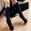 Женская зимняя обувь в стиле фетиш, сапоги до колена, пикантные роскошные женские сапоги на платформе со шнуровкой черного и белого цвета