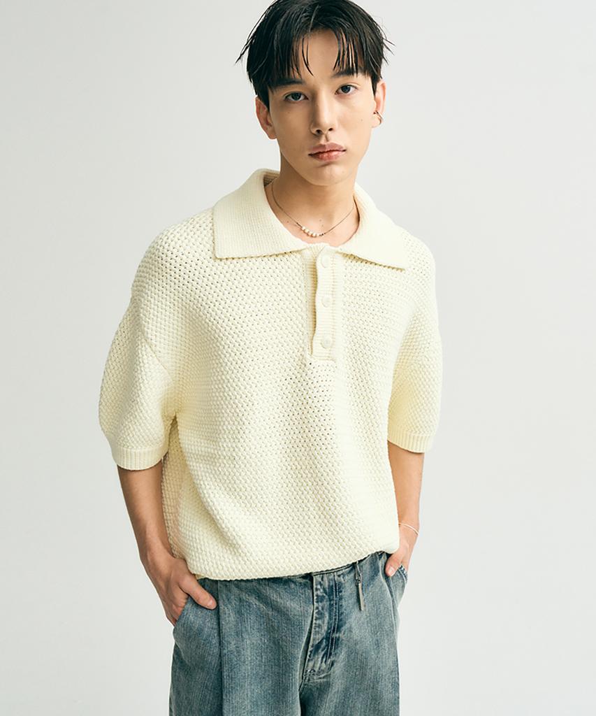 NOIRER Oversized Heavy Polo Half Knit (Ivory)