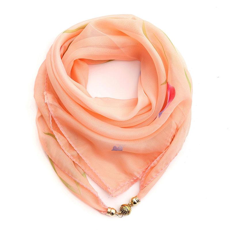 Women Necklace Accessories Chiffon Silk Scarf Magnetic Buckle Necklace Pendant Printed