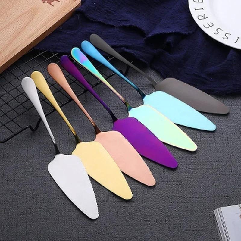 Colorful Stainless Steel Cake Shovel Knife Pie Pizza Cheese Server Cake Divider Knives Baking Convenient Kitchen Tool Accessory