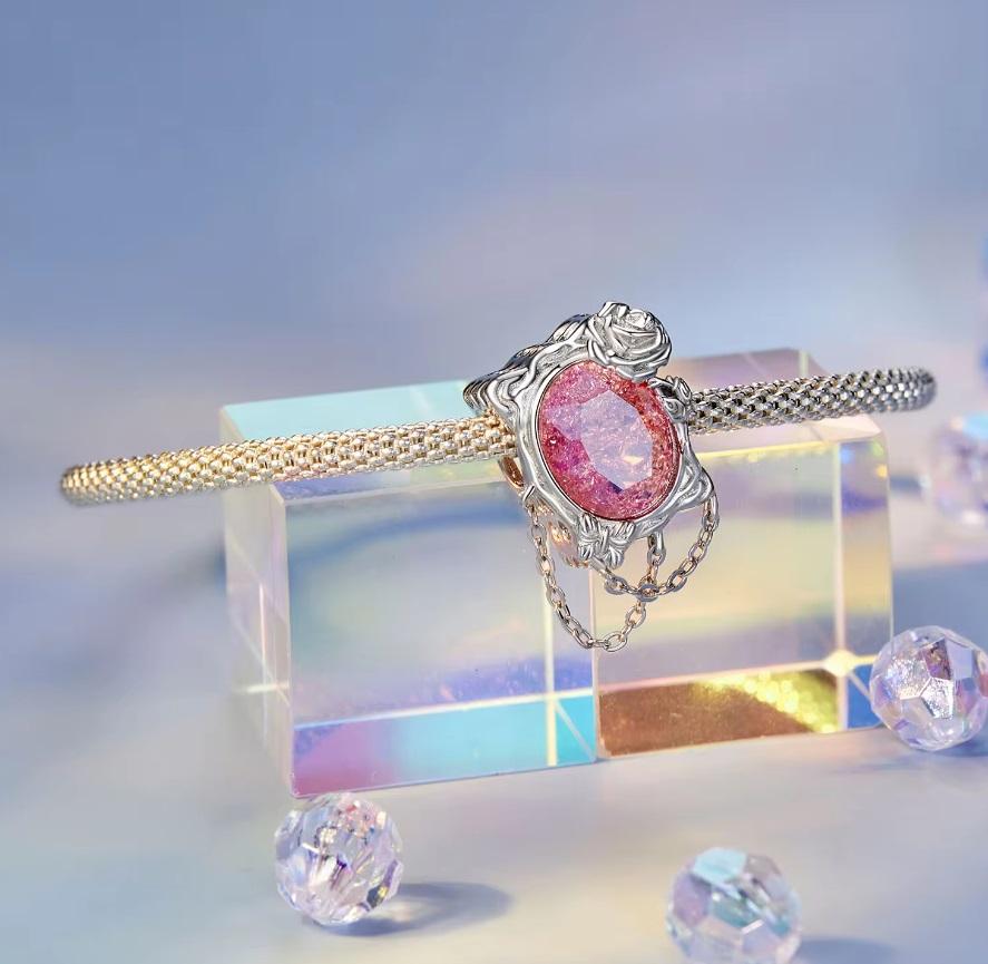 Charms Do Pandora Zawieszka Charms Różowy Kryształ Róża Srebro 925 Charmsy Trusky