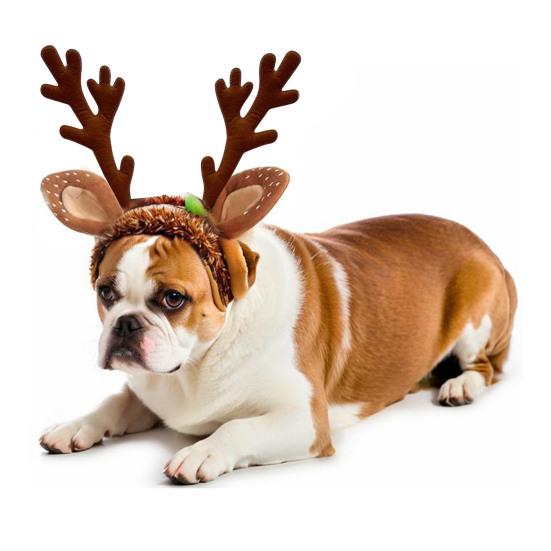 Рога оленя для питомца, регулируемая повязка на голову, повязка для волос в виде оленя сика, рождественская повязка на голову с оленьими рогами и пятнистыми ушами для собак, праздничные аксессуары для нарядной фотосессии