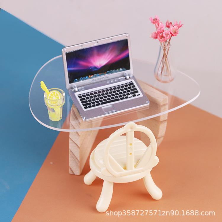 Good-Looking Mini Simulation Acrylic Table Chair Dining Table Living Room Office Model Ornament Play House Children'S Toys