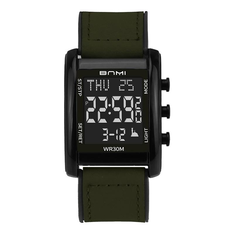 BNMI Men's Digital Watch Multifunctional Square Electronic Man Watches Luminous Weekly LED Display Alarm Stopwatch
