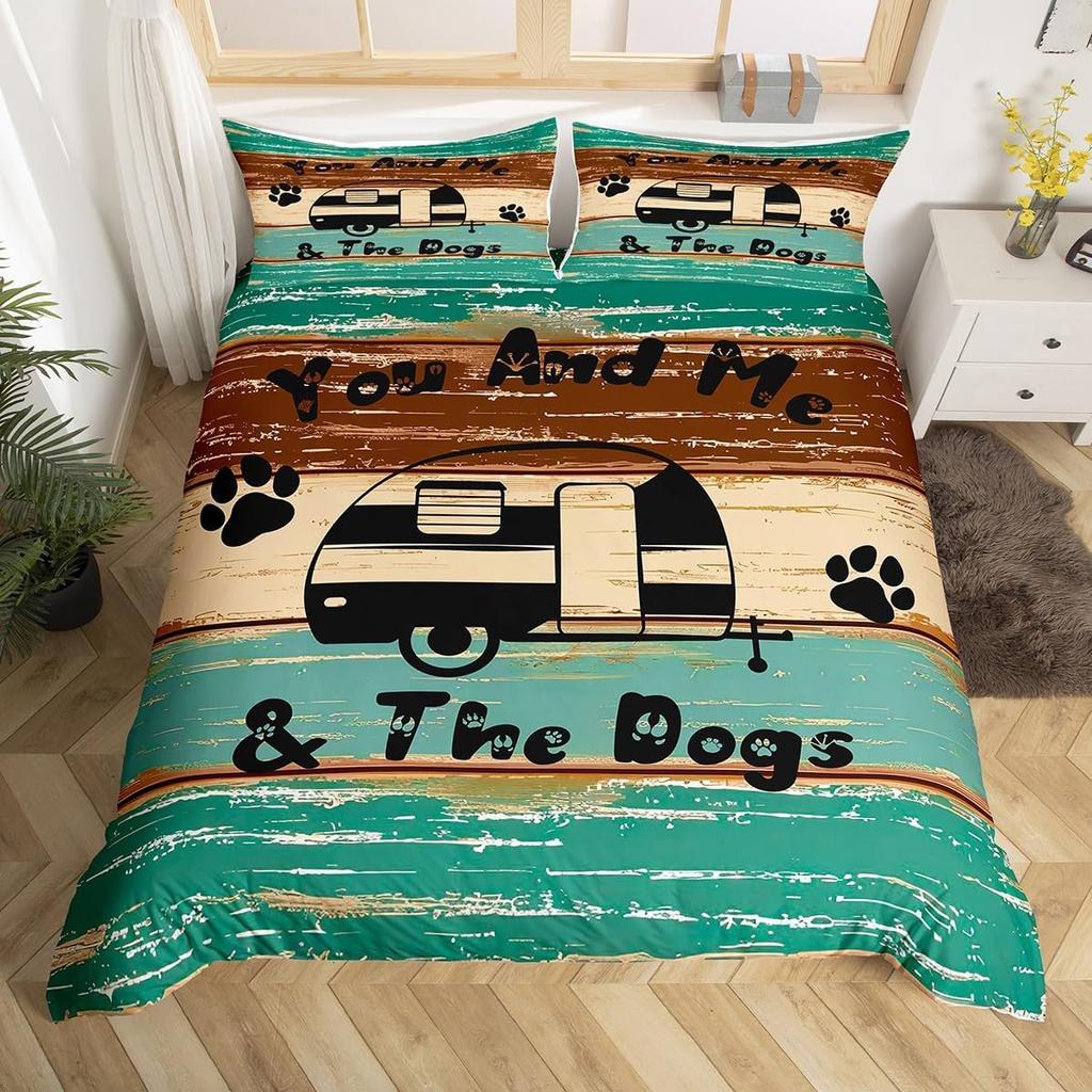Comforter Happy Camping Queen Full Twin King Camper Theme Comforter With 2 Rustic Farmhouse Style Bedding Set