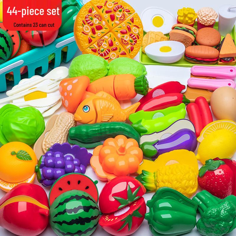 Kids' Pretend Play Kitchen Set: Cuttable Fruits, Vegetables & Pizza