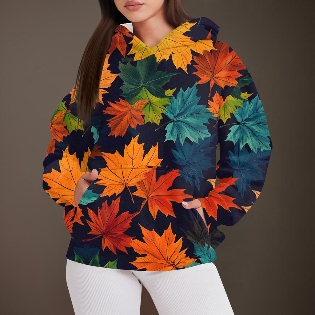 Women's Fashion Casual Pullover Hooded Sweatshirt  Printed Long Sleeve Sweatshirt