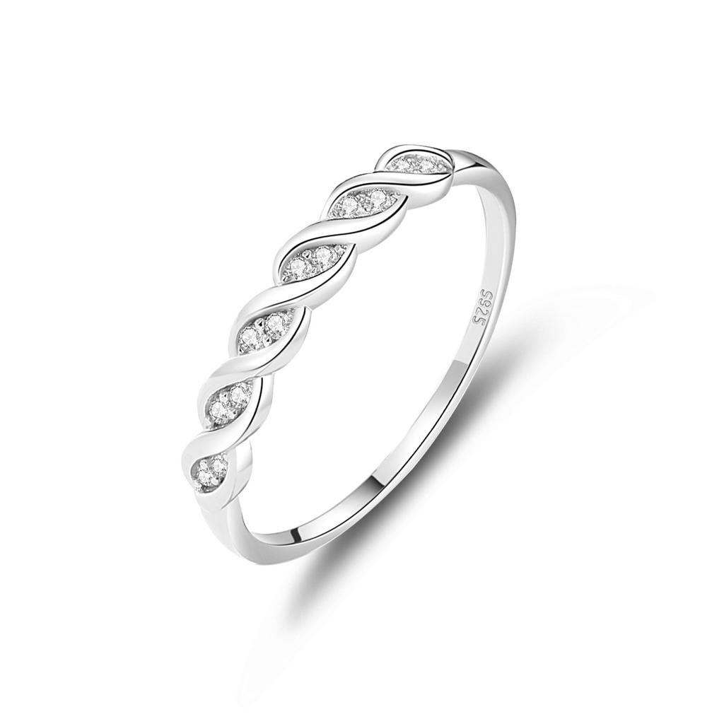 S925 Pure Silver Layered Wedding Ring for Ladies, Small Micro-set Cubic Zirconia Stone Bezel Finger Ring, Ring for The Little Finger