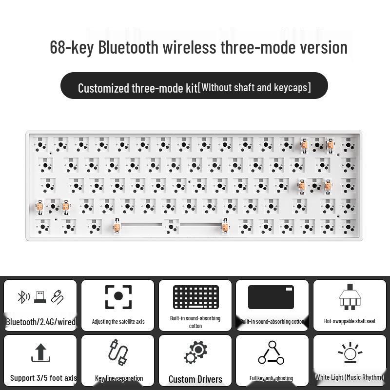Беспроводной Bluetooth механический набор клавиатуры RGB, с возможностью настройки и тремя режимами подключения, разных размеров