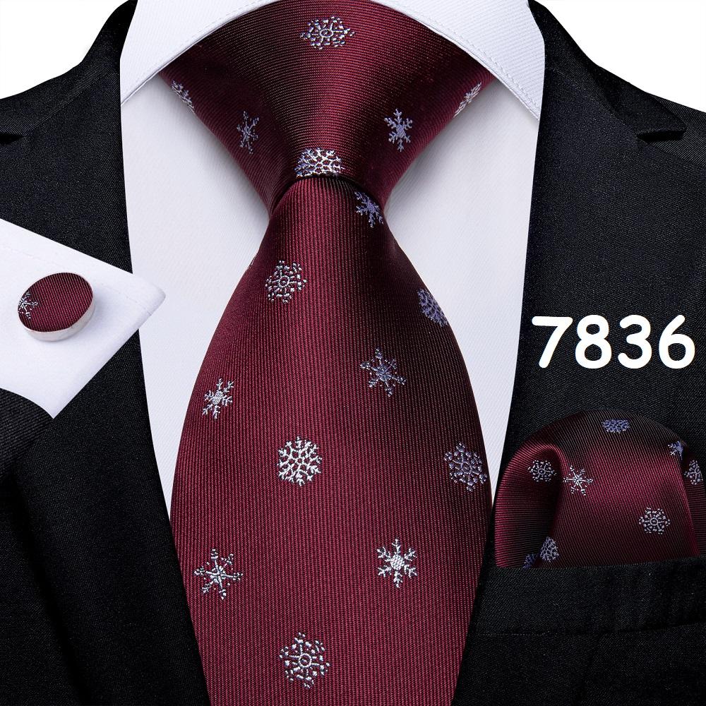 Mens Christmas Tie Set Red Blue Green 8cm Wide Silk Neck Tie Hanky Cufflinks Set Gift For Men Accessories