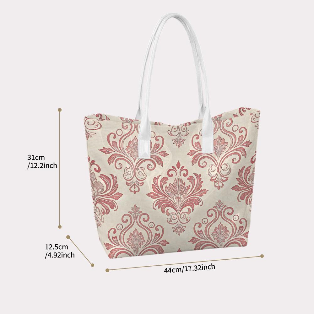 Elegant Damask Print Tote Bag Stylish Daily Use Shoulder Bag for Women Casual Commute Handbag