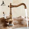 Basin Faucets Antique Brass Deck Mounted Bathroom Sink Faucet Single Handle Swivel Spout Hot Cold Water Mixer Water Tap AL-9212F