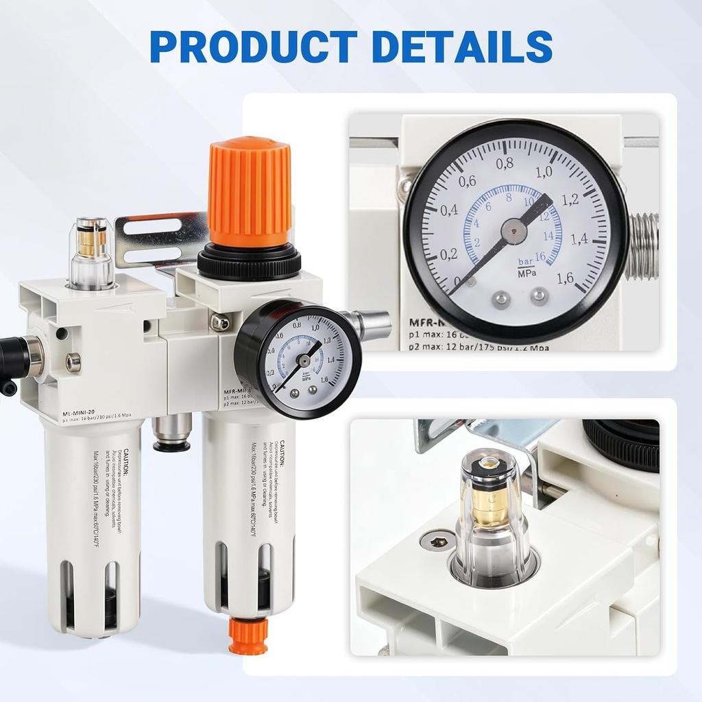 1/4" NPT Tire Changer Oil Water Separator, Air Filter Pressure Regulator