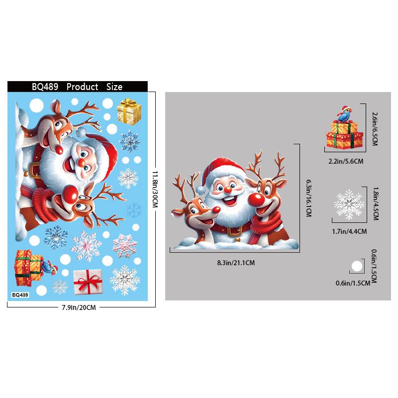 Christmas Glass Stickers Gingerbread Man Snowman Snowflake Decorative Stickers Christmas Party Decoration Santa Claus Electrostatic Stickers