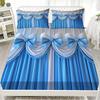 Синие Занавески с Бантами Комплект Постельного Белья с Простыней на Резинке Сине-Белый Принт Занавесок Постельное Белье с Наволочками для Спальни