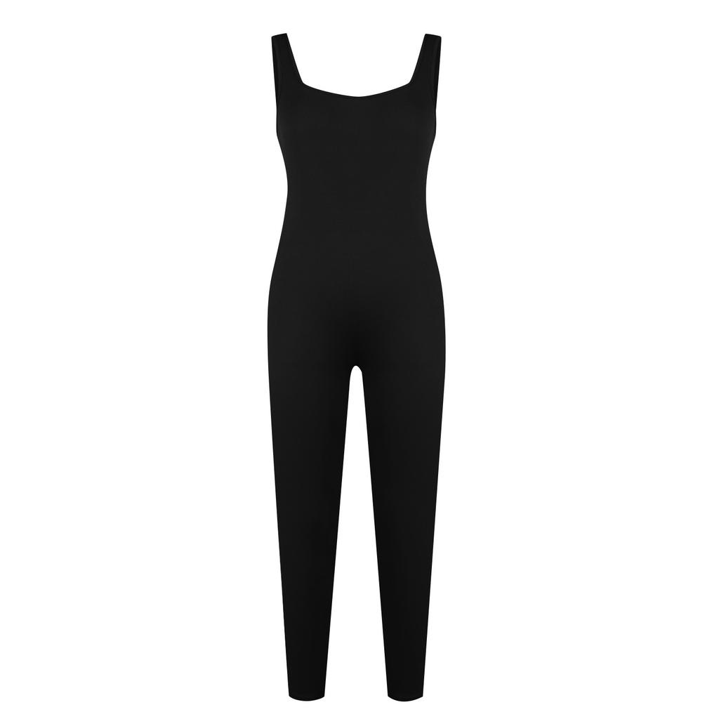 Женский повседневный однотонный комбинезон с квадратным вырезом и без рукавов, тонкий комбинезон для йоги