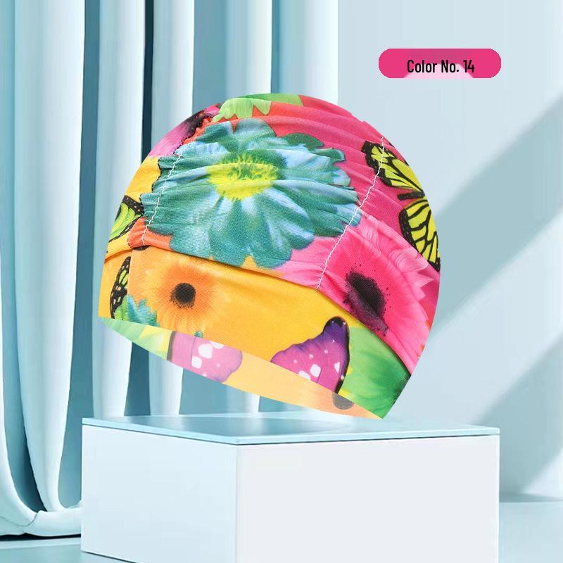 Женская купальная шапочка большого размера с цветочным плиссе - Неплотная посадка, однотонная, модный тканевый дизайн