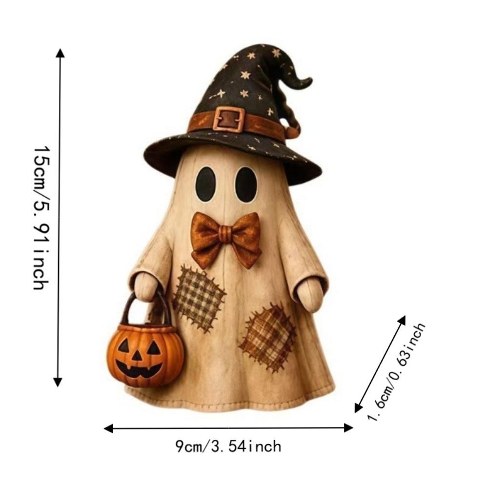 Double-Sided Printed Wooden Ornament Handmade Ghost Figurine Tabletop Ornament Halloween