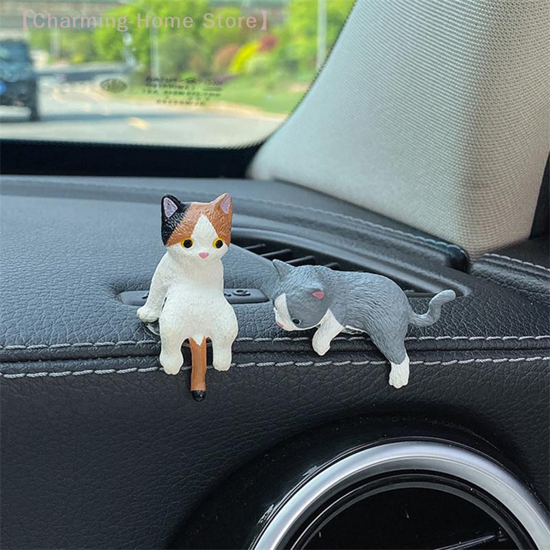 4pcs Cute Car Center Console Decoration Ornaments Kitten Action Figure Auto Dashboard Rearview Mirror Decoration Car Accessories