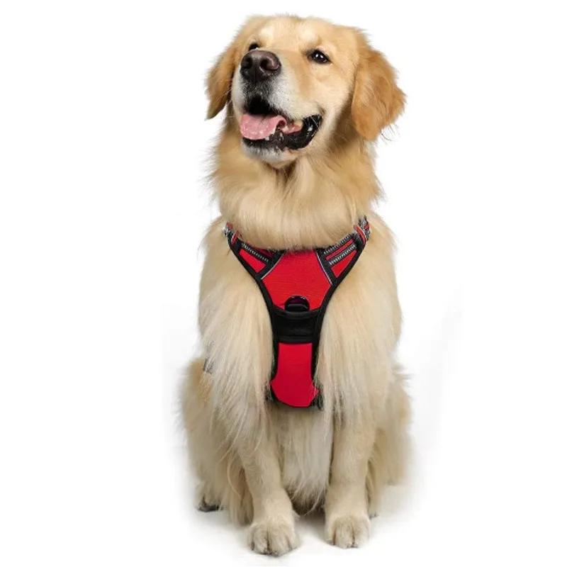 Dog Chest No Pull with Leash Clips Adjustable Soft Padded Reflective Oxford No Choke Pet Vest Easy Control Handle for Large Dogs