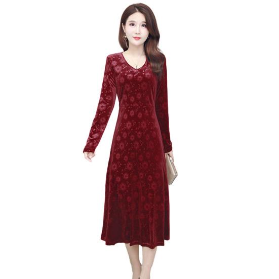 Женское осенне-зимнее платье с v-образным вырезом, плотное трапециевидной формы, облегающее платье длиной до середины икры с длинными рукавами и аппликацией, женское платье-миди