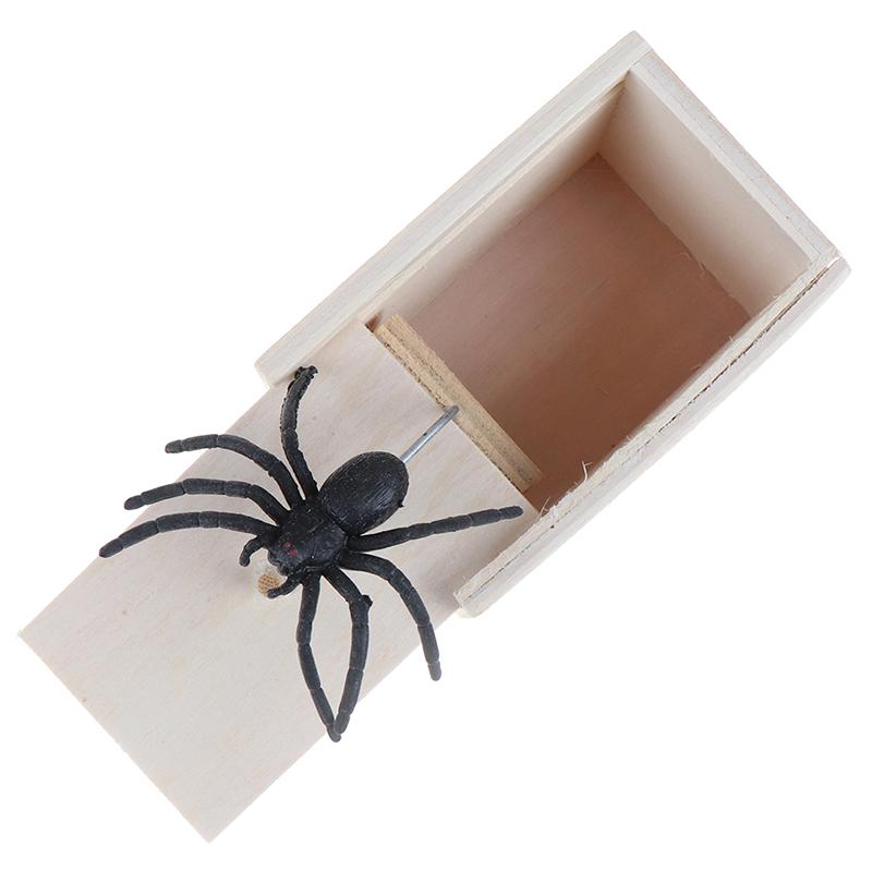 Funny Wooden Spider Box Hidden In Case Joke Gag Toy Halloween Gift