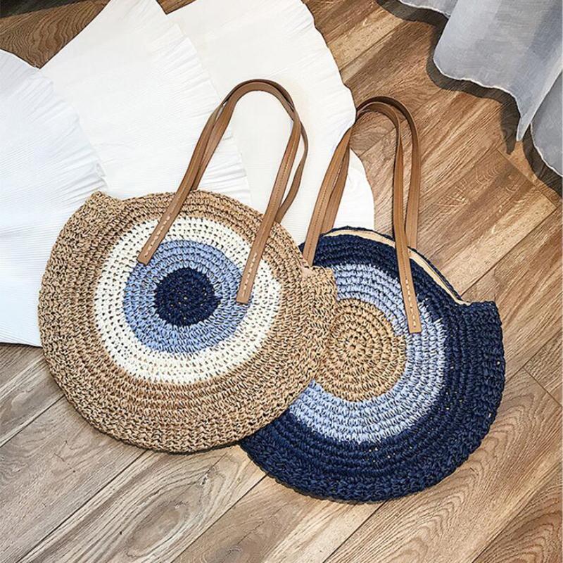 Round Women Handbag Handmade Shoulder Bag Bohemian Summer Beach Bags Woven Straw Bag Large Capacity Female Travel Tote