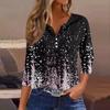 Women's T Shirt Tee Print Button 3/4 SleeveDaily Weekend Fashion Basic V- Neck Regular Top