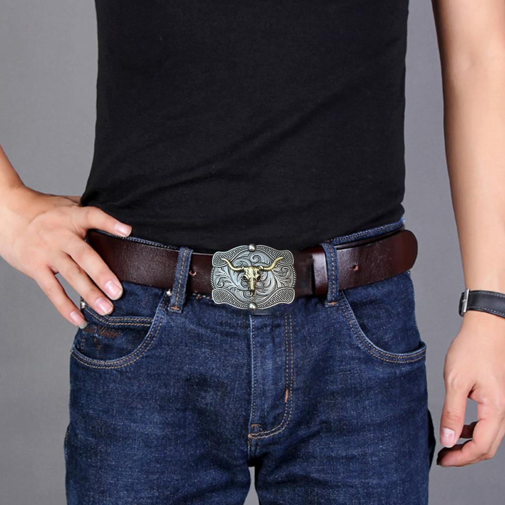 Bull Skull Shape Belt Buckle Adult Unisex Clothing Accessories Western Cowboy Buckle for Adult Waist Belt DIY Supplies