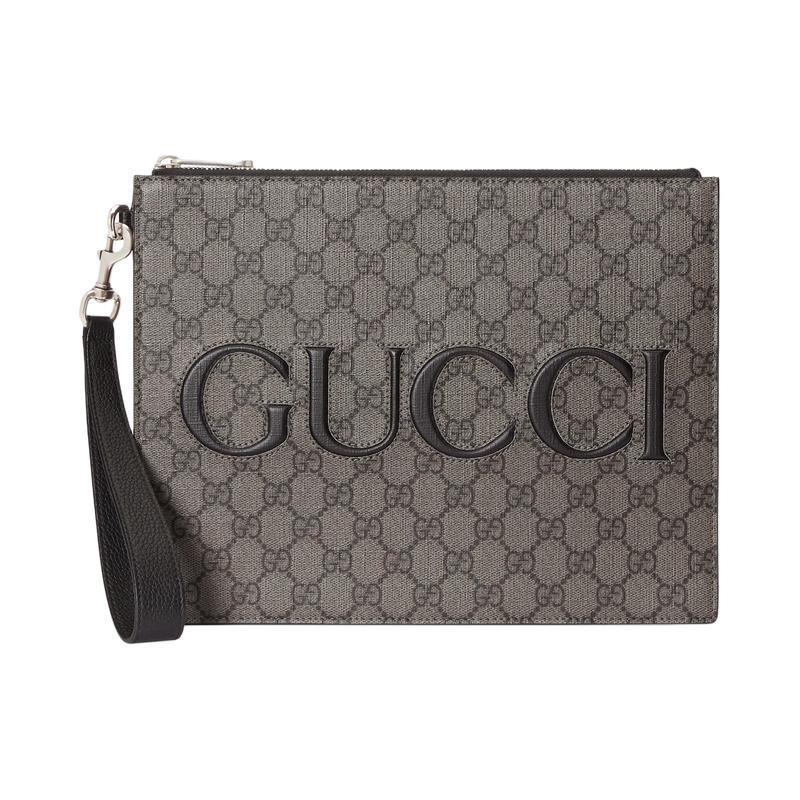 Gucci Логотип бренда застежка-молния Supreme холст холщовая сумка клатч мужская серая и черная