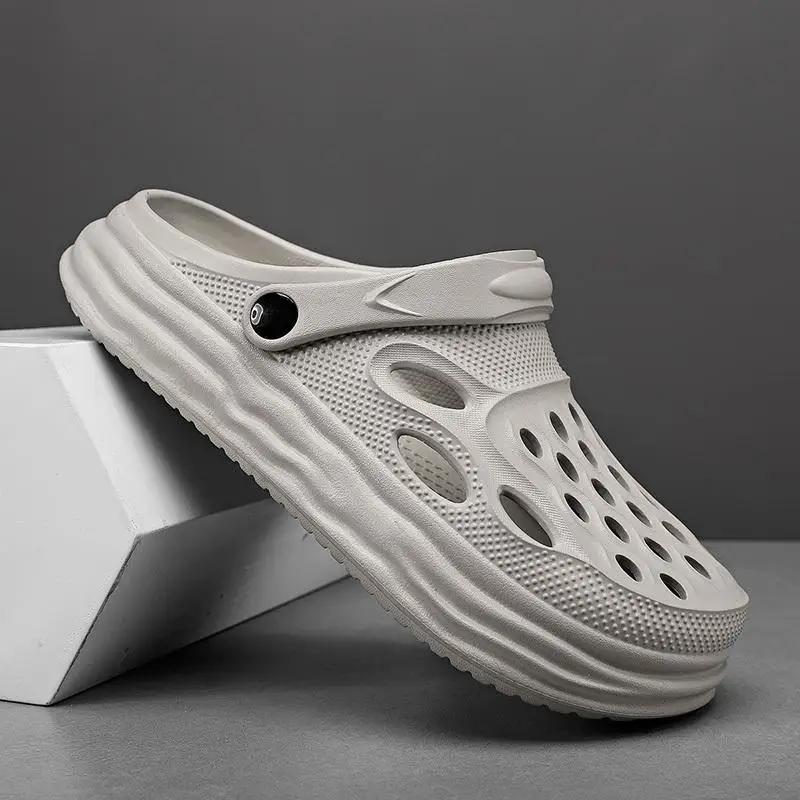 Модная платформа Мужские тапочки с отверстиями Сабо Слайды Мягкие Пляжные Повседневные Стиль 2025 Веселые Взрослые Высокое Качество Модный Дизайнер Роскошная Мужская Обувь