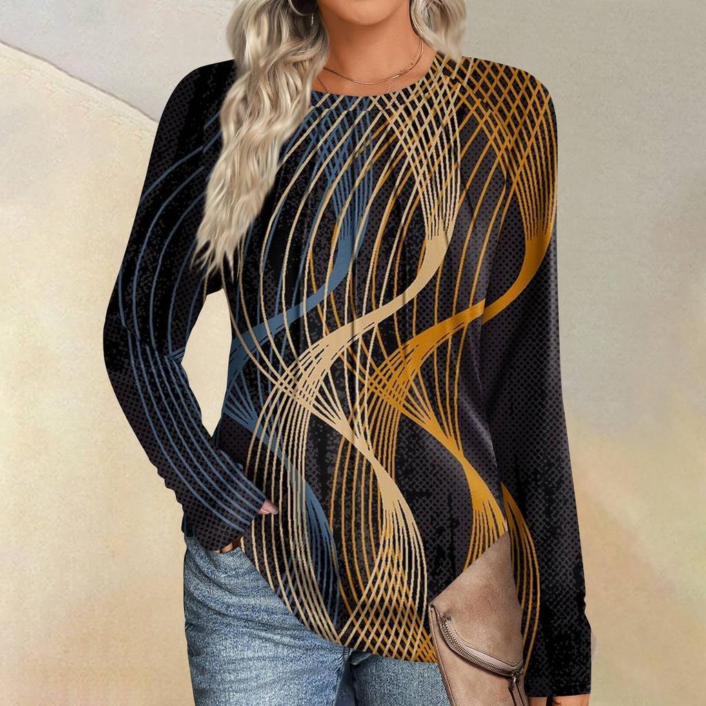 Женская мода повседневная полосатая, цветная пэчворк с длинным рукавом и круглым вырезом