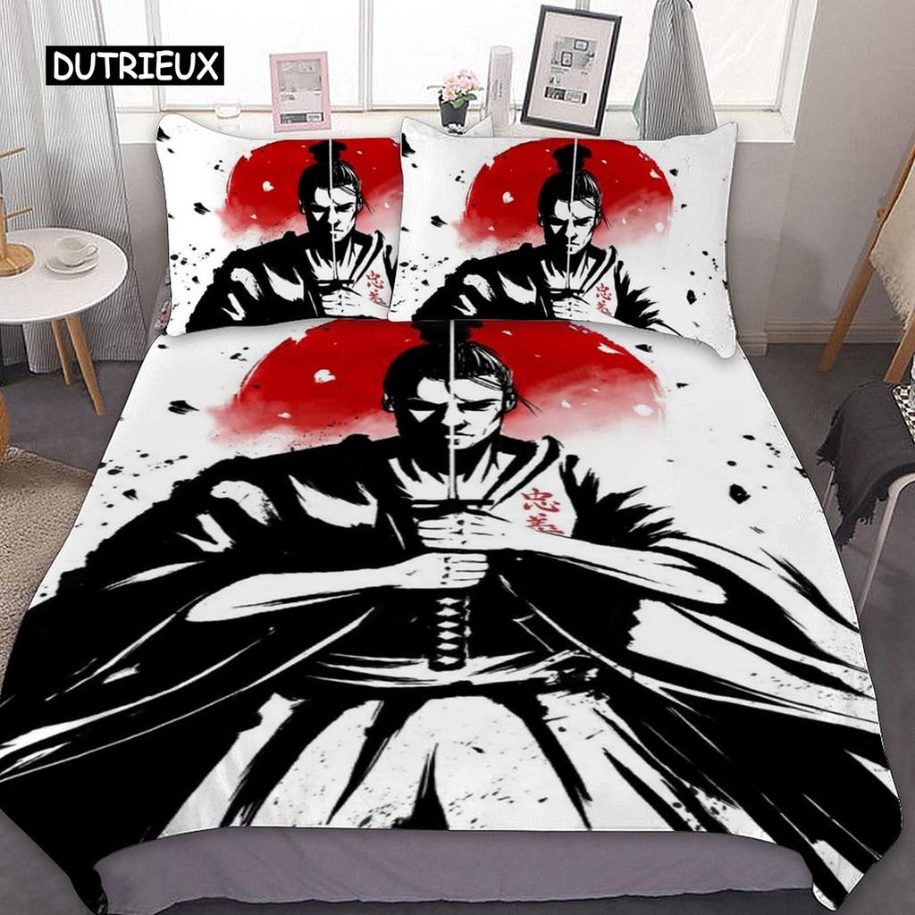 Samurai Duvet Cover Set Sunset Japanese Samurai Quilt Cover Scenery Silhouette Comforter Cover King Size 2/3pcs Twin Bedding Set