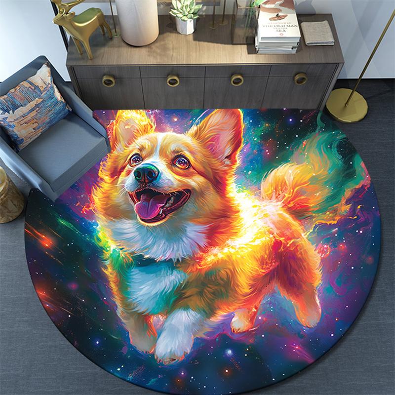 Круглый ковер Cosmic Corgi, Ковер для гостиной, спальни, дивана, игровой комнаты, Нескользящий коврик для пола