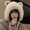 Милая плюшевая шапка с медвежьими ушками, женская зимняя зимняя протекторы для верховой езды, утолщенная теплая северо-восточная морозостойкая шапка-пуловер