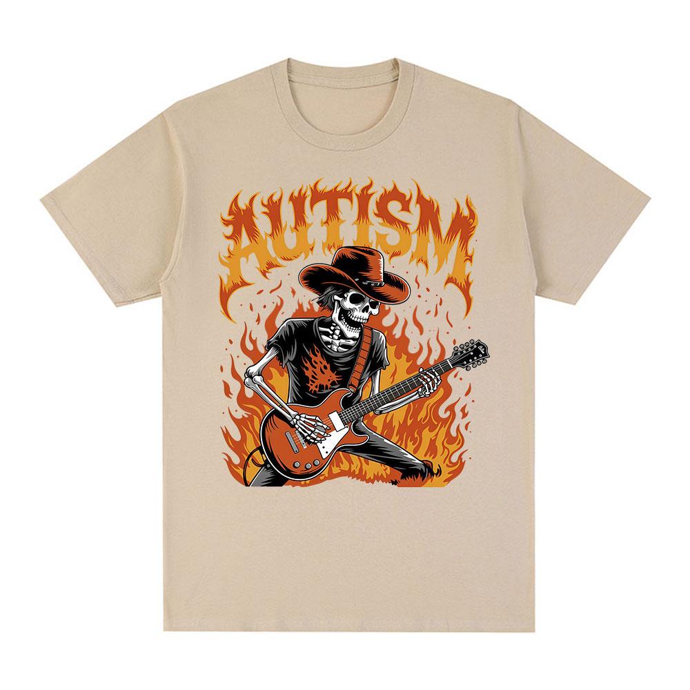 Autism Funny Skeleton Meme Tshirts Men Women Clothing Vintage Summer Short Sleeves Tshirt 100 Cotton Casual Oversized T Shirt