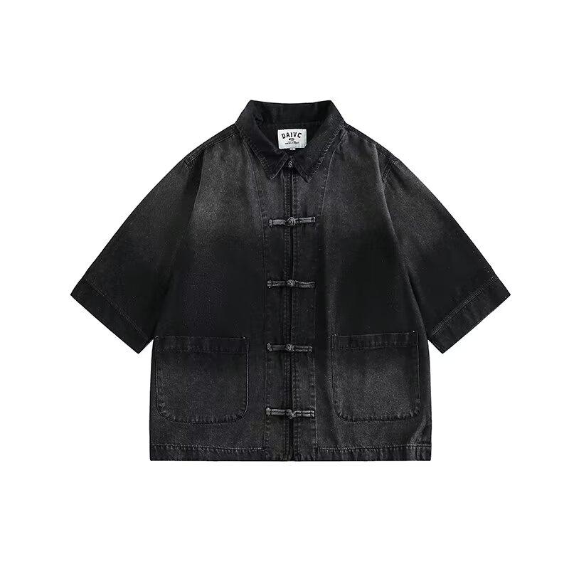 Retro Denim Workwear Short Sleeved Shirt, Men'S And Women'S Summer Fashion Brand, Japanese Retro Half Sleeved Trend, Cool And Loose Shirt