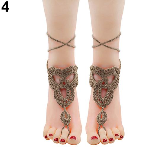 Girl's Barefoot Anklet Crochet Cotton Ankle Chain Sandal Bracelet Foot Jewelry