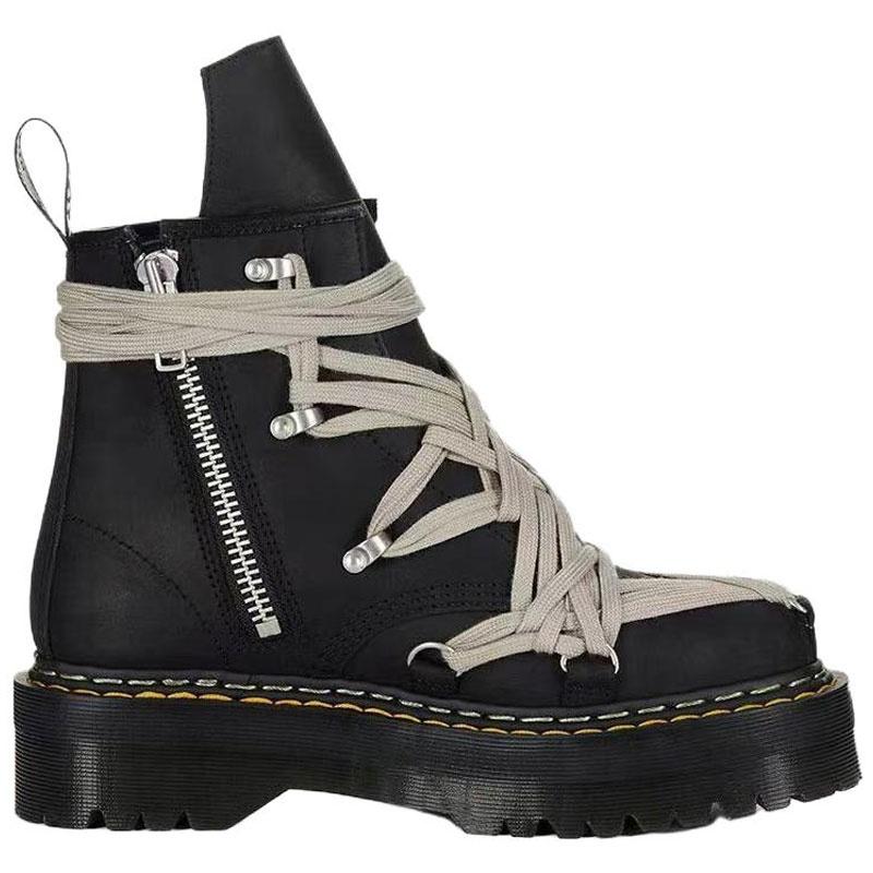 RICK OWENS /РУ x ДР. Коллаборация MARTENS 1460 MEGALACE Кожа коровы/Кожа коровы Ботильоны Женские Черный DW02E68128001-09