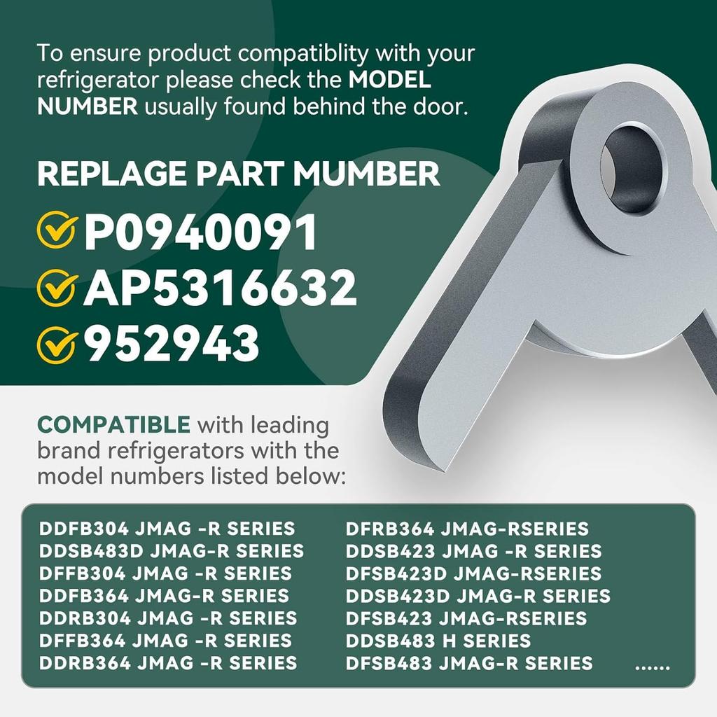 Refrigerator Door Stop Bushing PD940091 044372-000 – Compatible with JMAG-R, H Series, and More – Alloy Steel Construction (White)